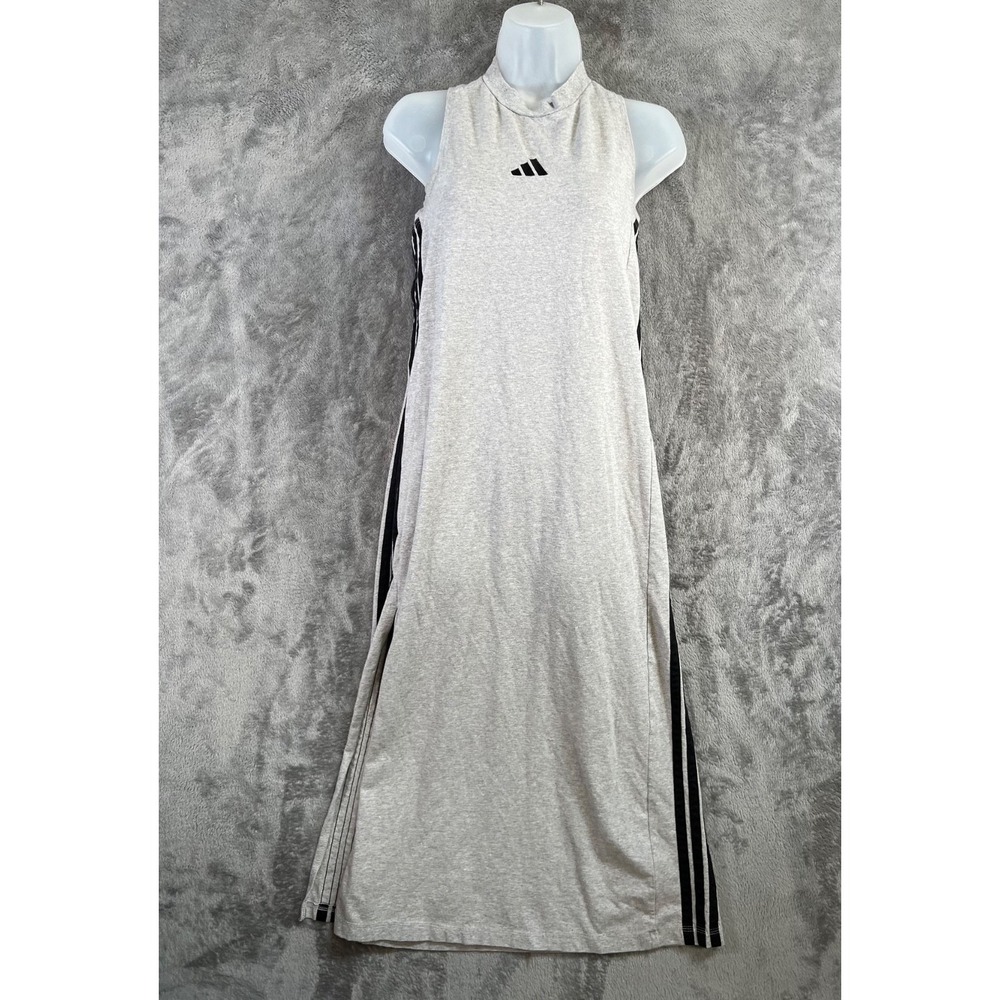 Adidas Racer Back Tank Dress Small 3 Stripe Logo Sleeveless Maxi Athleisure